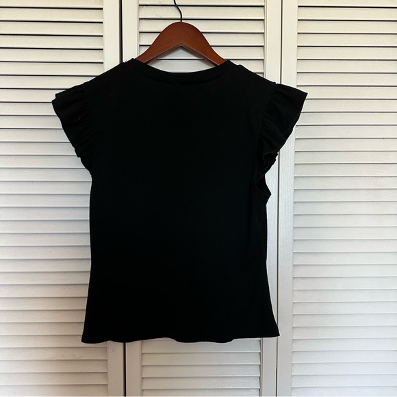 Shein Black Ruffle Sleeve Ribbed Knit Top Size Large - Picture 3 of 3